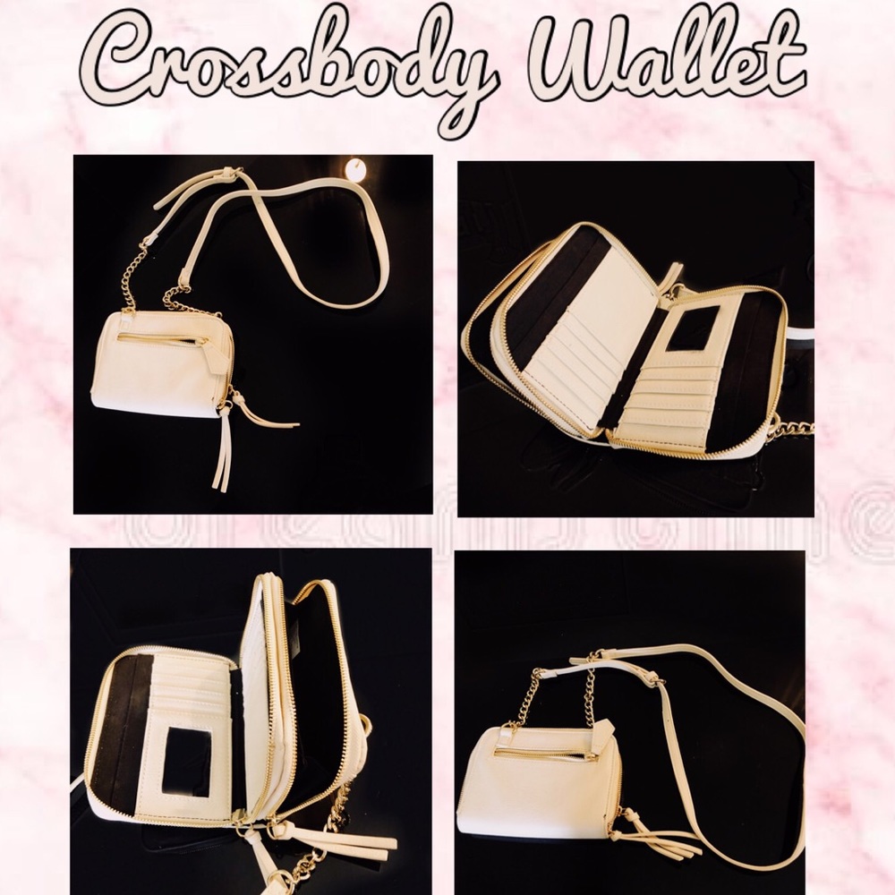 Crossbody Wallet | Cream Leather with Gold Links